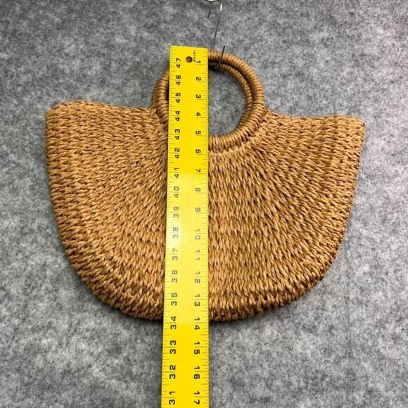 Crossi Woven Boho Paper Straw Half Moon Round Circle Handle Large Bag - Picture 3 of 7